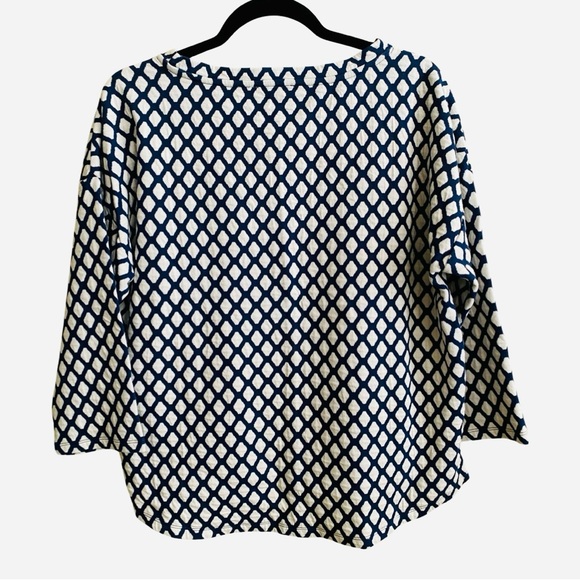 Pure Collection Women’s Top 12 Quilted Cotton Navy Blue Diamond Pullover - Picture 5 of 6